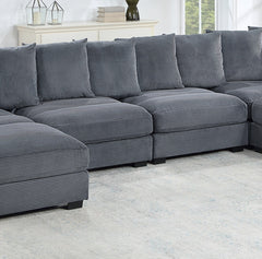 Contemporary Dark Gray 6pc Modular Sectional Set Corduroy Couch LAF & RAF Chairs 2x Armless Chairs 2x Ottomans Living Room Furniture