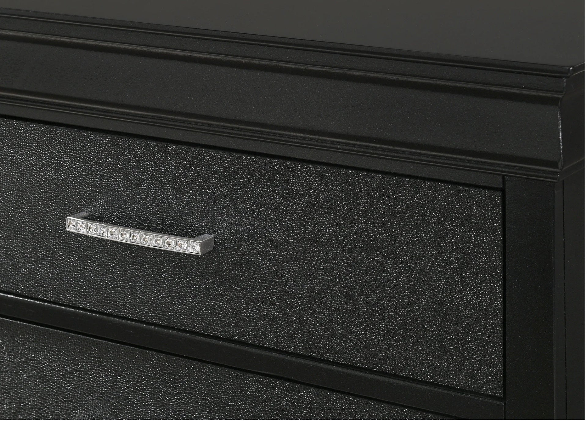 5-Drawer Tall Chest Modern 1pc Black Finish Solid Wood Wooden Crocodile Texture Crystal Tufted Handle Bedroom Home Furniture