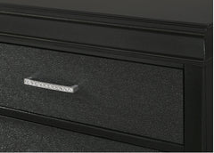 5-Drawer Tall Chest Modern 1pc Black Finish Solid Wood Wooden Crocodile Texture Crystal Tufted Handle Bedroom Home Furniture