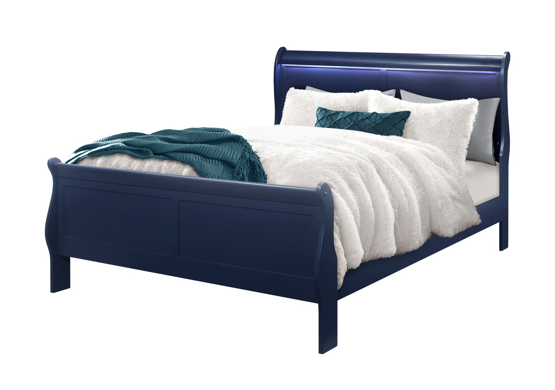 CHARLSTON BLUE QUEEN BED WITH LED
