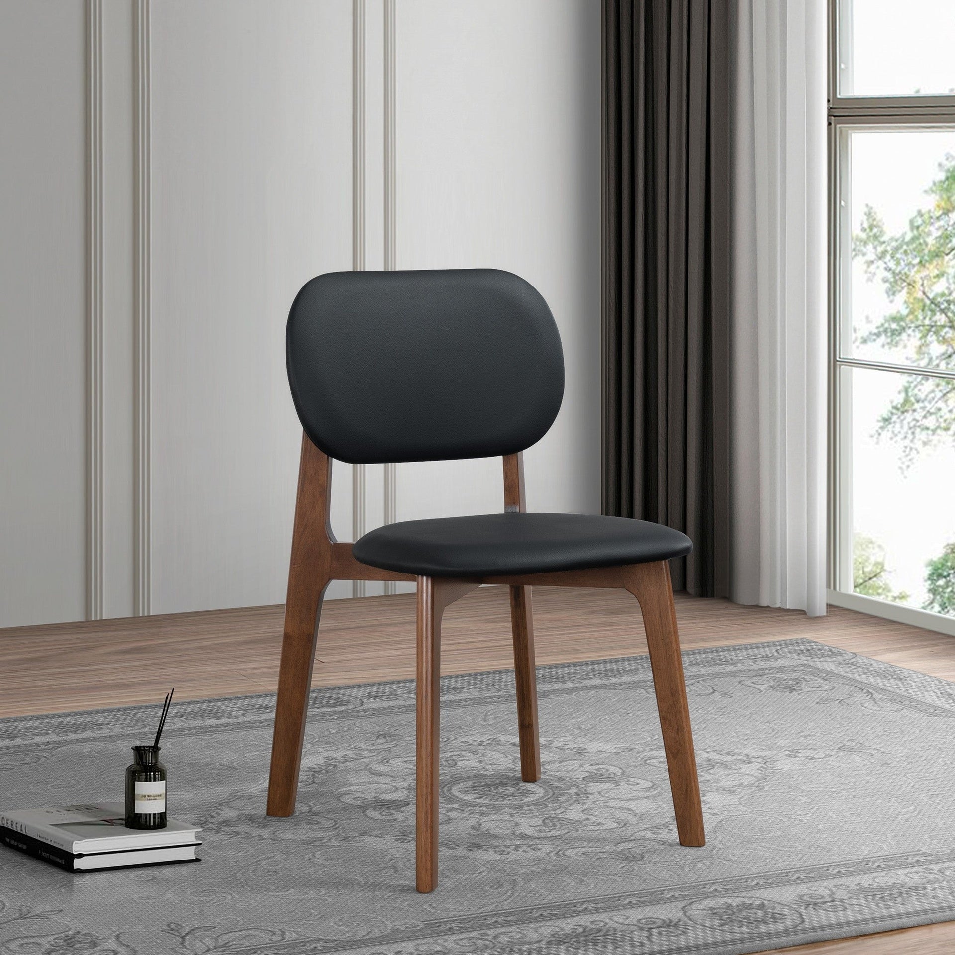 Kelsey  Black Leather Dining Chair (Set Of 2) 18.1"W x 21.1"D x 31.7"H
