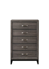 1pc Contemporary 5-Drawer Tall Chest Gray Finish Wooden Bedroom Furniture