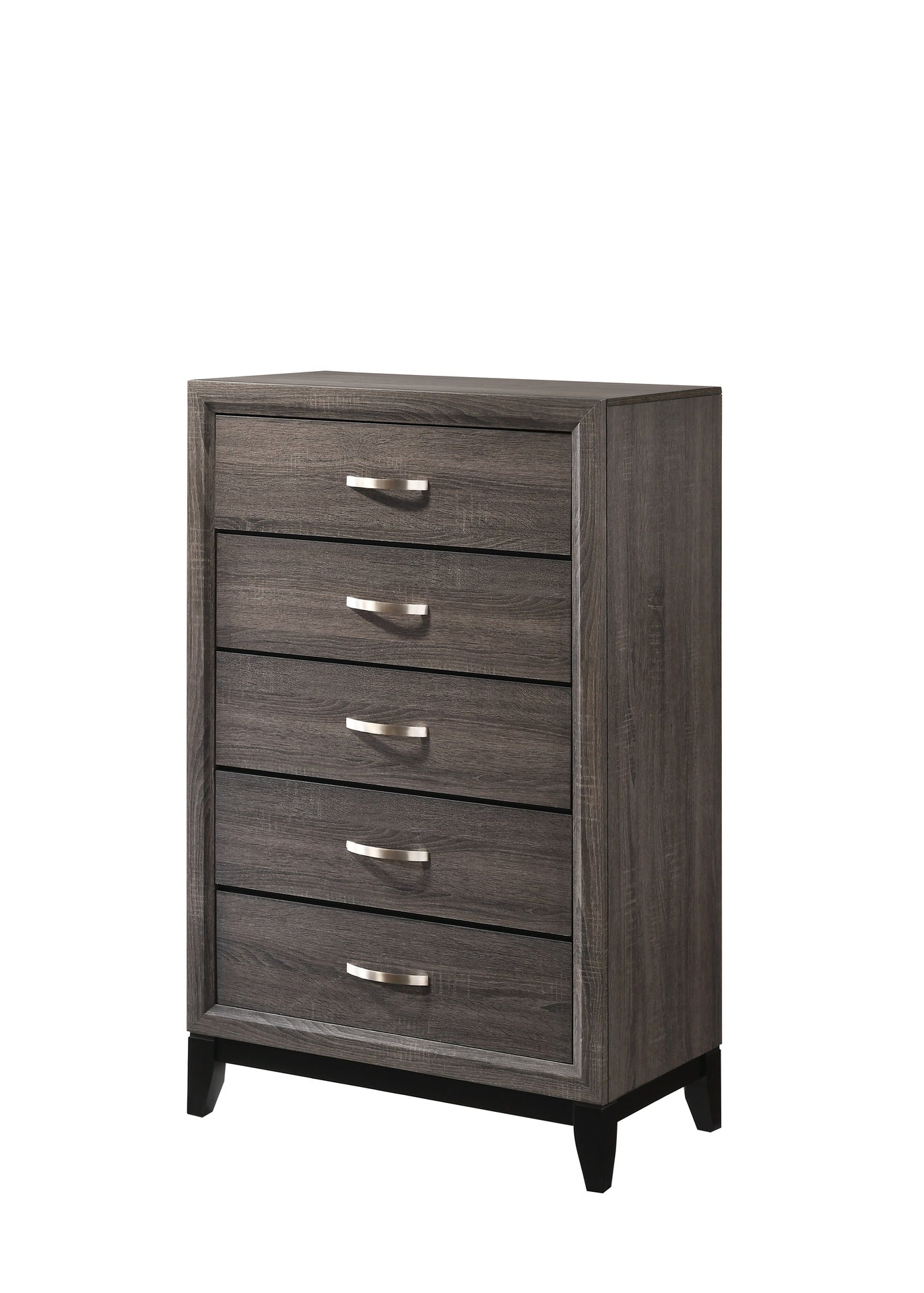 1pc Contemporary 5-Drawer Tall Chest Gray Finish Wooden Bedroom Furniture