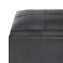 Rockwood 17 inch Wide Cube Storage Ottoman with Tray in Distressed Black Vegan Leather