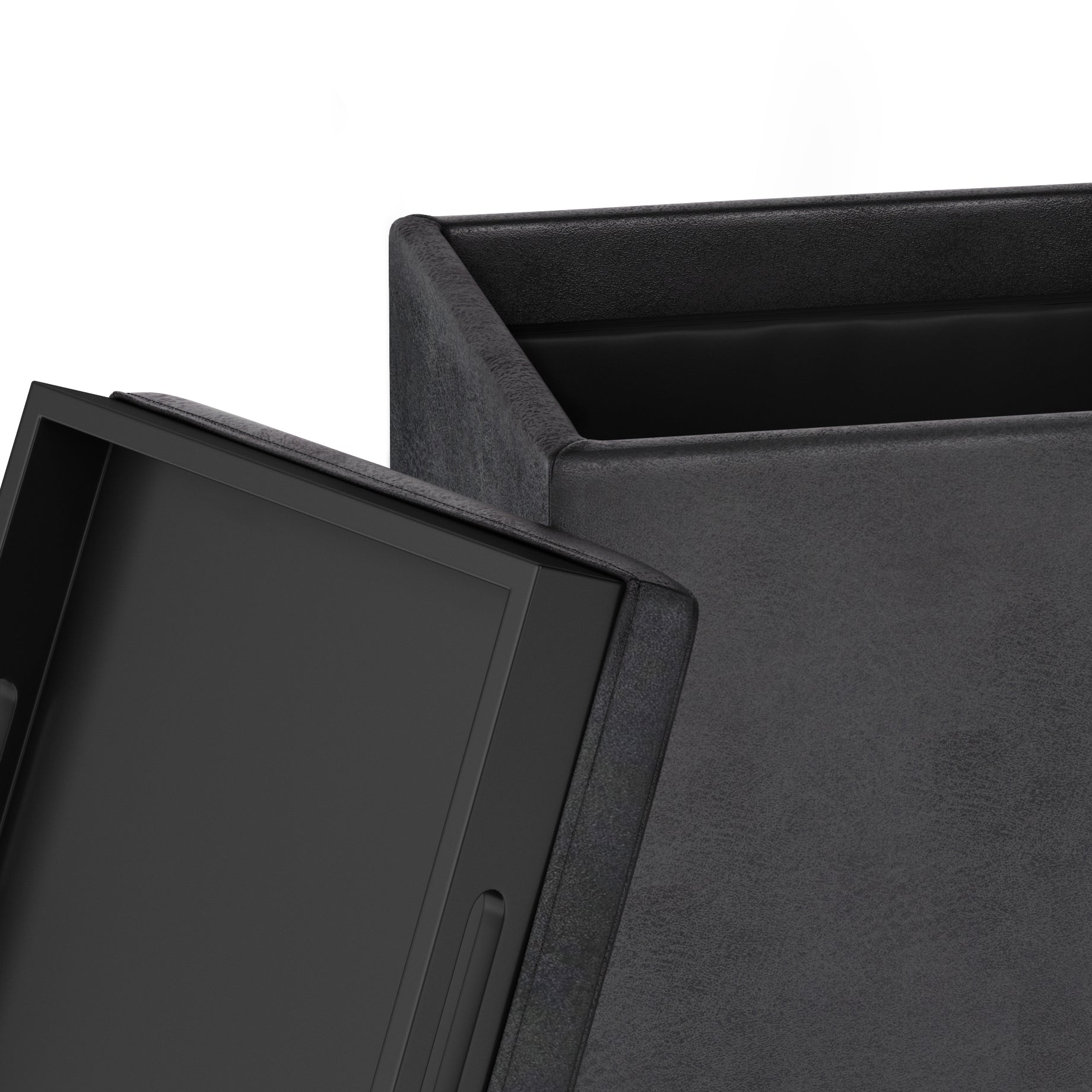 Rockwood 17 inch Wide Cube Storage Ottoman with Tray in Distressed Black Vegan Leather