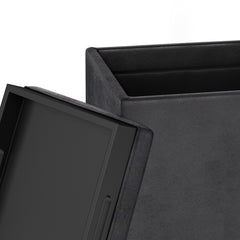 Rockwood 17 inch Wide Cube Storage Ottoman with Tray in Distressed Black Vegan Leather