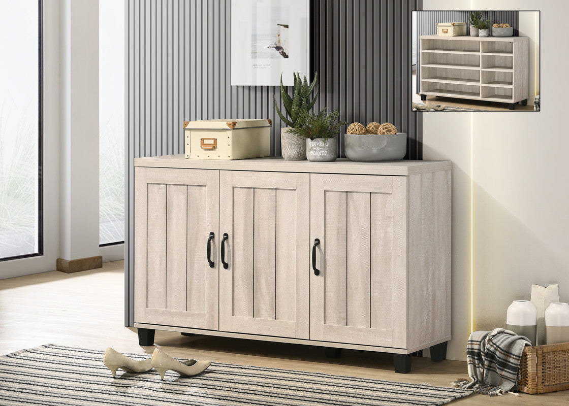 Cortona 45"W Dusty Gray Oak Finish 3-Door Shoe Cabinet