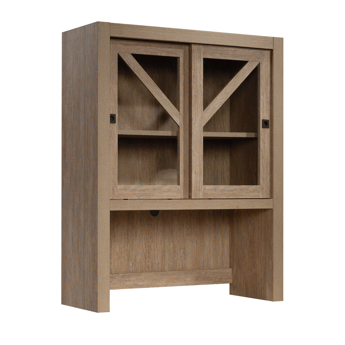 Farmhouse Library Hutch with Glass Doors, Brown finish