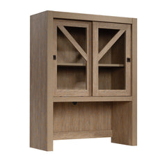 Farmhouse Library Hutch with Glass Doors, Brown finish