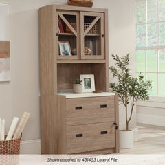 Farmhouse Library Hutch with Glass Doors, Brown finish