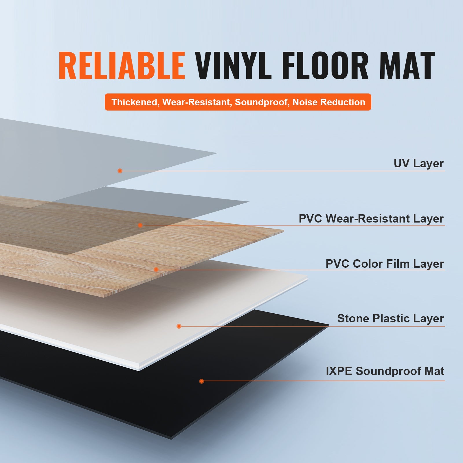 Interlocking Vinyl Floor Tiles 48 x 7.3 inch, 10 Tiles 5.5mm Thick Snap Together, Natural Wood Grain DIY Flooring for Kitchen, Dining Room, Bedrooms & Bathrooms, Easy for Home Decor