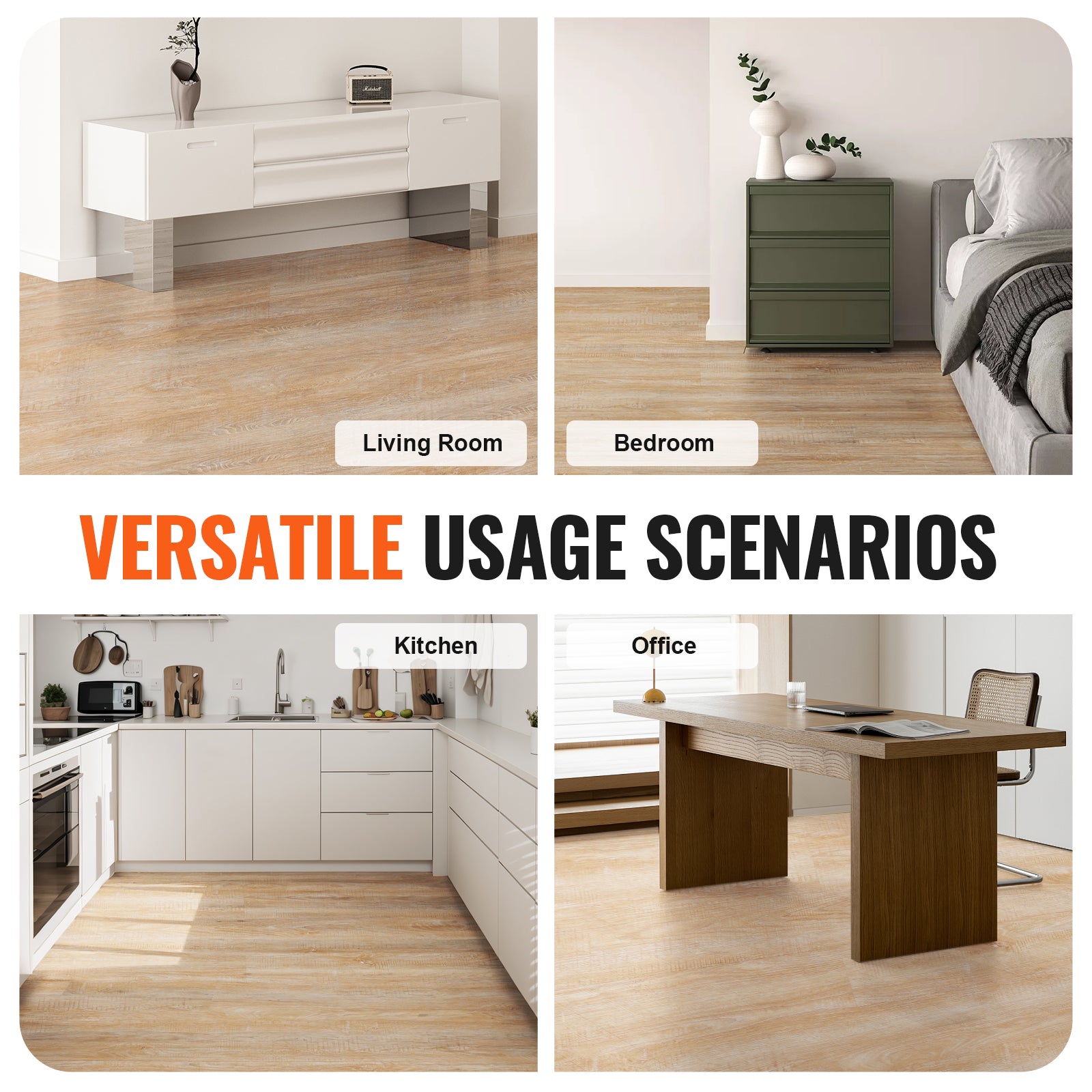 Interlocking Vinyl Floor Tiles 48 x 7.3 inch, 10 Tiles 5.5mm Thick Snap Together, Natural Wood Grain DIY Flooring for Kitchen, Dining Room, Bedrooms & Bathrooms, Easy for Home Decor