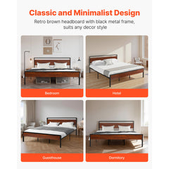 King Size Metal Platform Bed Frame with Headboard & Under-Bed Storage 14 Inch