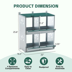 4 Compartment Chicken Nesting Boxes, Metal Nesting Boxes Wall Mount Chicken Egg Laying Box for Different Chicken Breeds