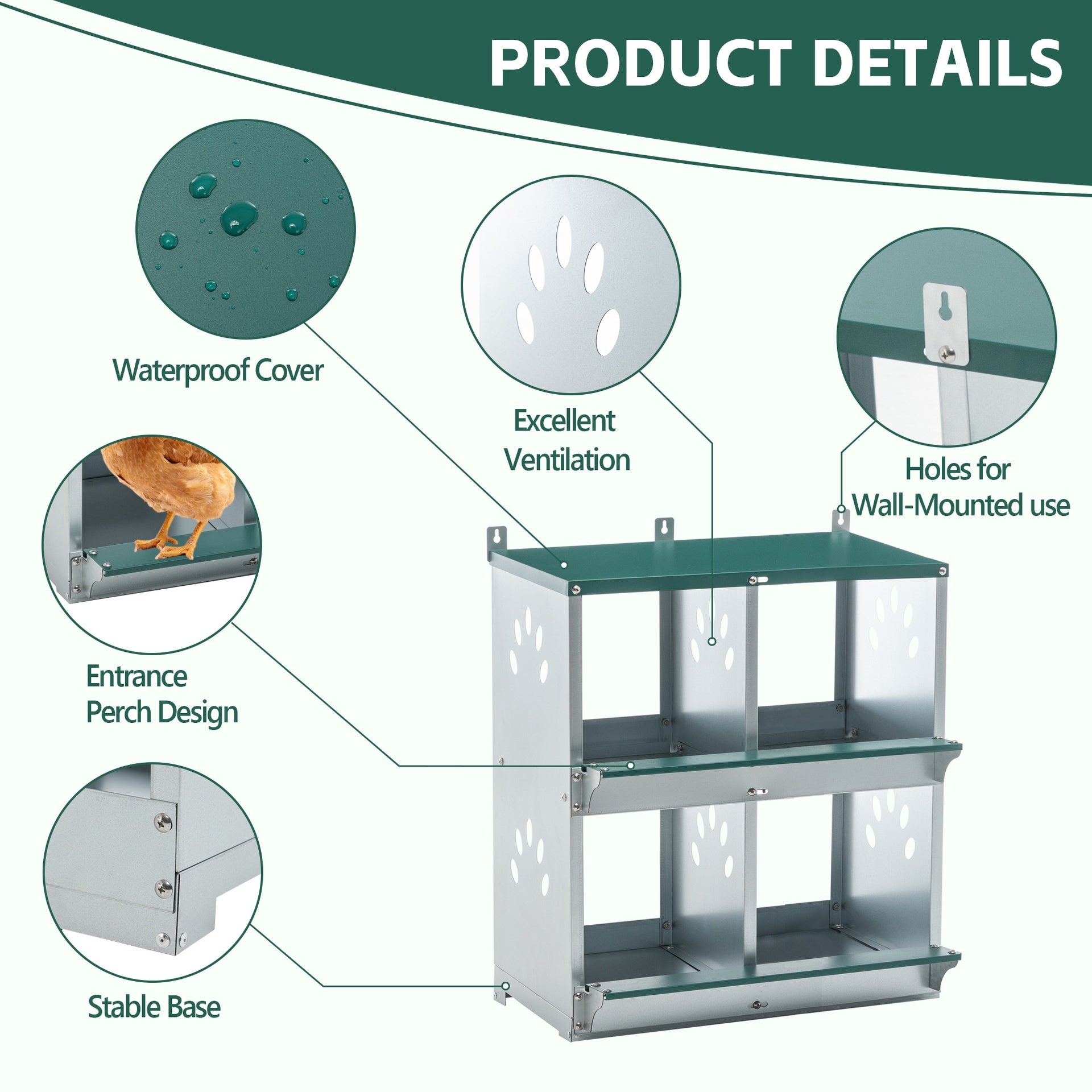4 Compartment Chicken Nesting Boxes, Metal Nesting Boxes Wall Mount Chicken Egg Laying Box for Different Chicken Breeds