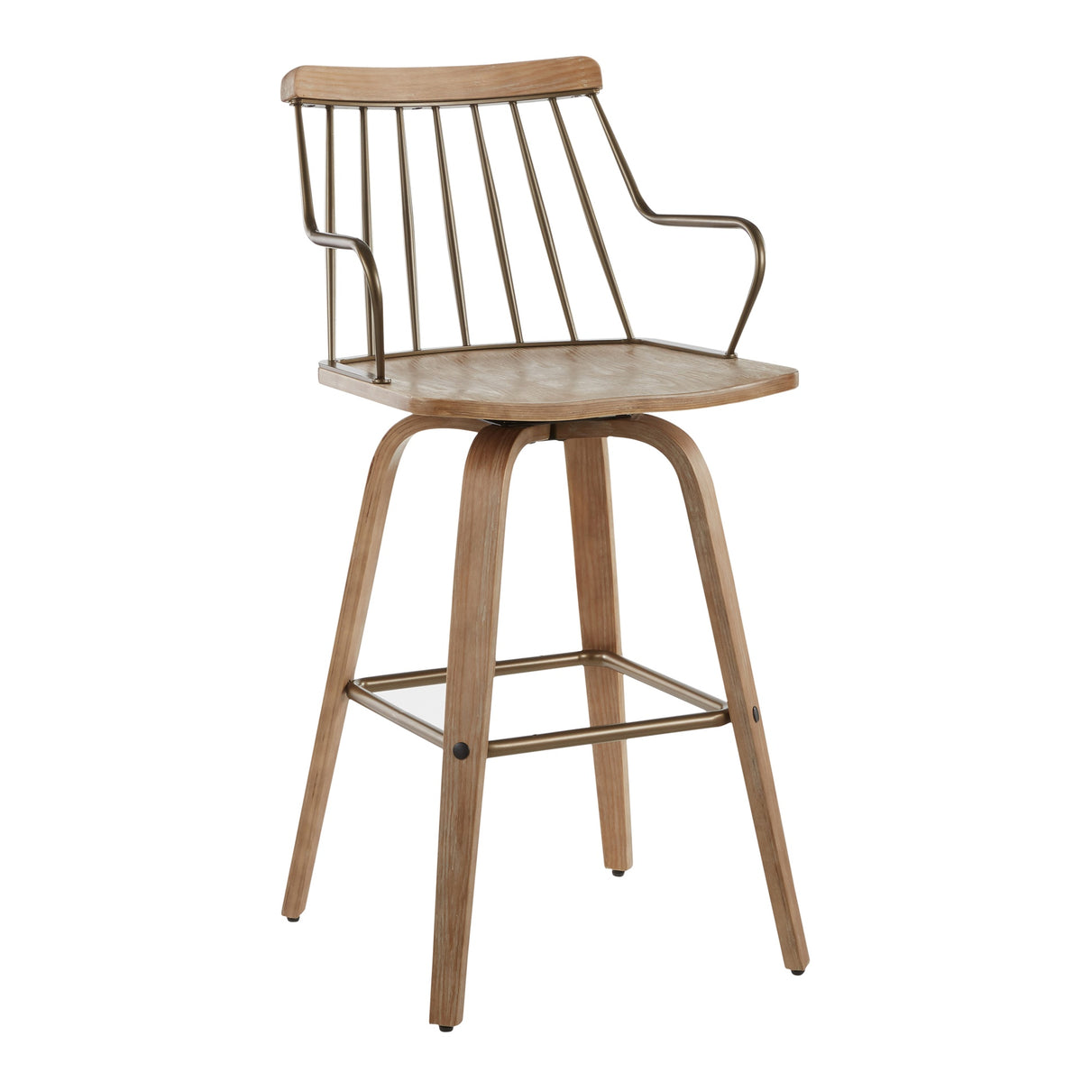 Preston Farmhouse Counter Stool in White Washed Wood and Antique Copper Metal by LumiSource