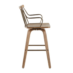 Preston Farmhouse Counter Stool in White Washed Wood and Antique Copper Metal by LumiSource
