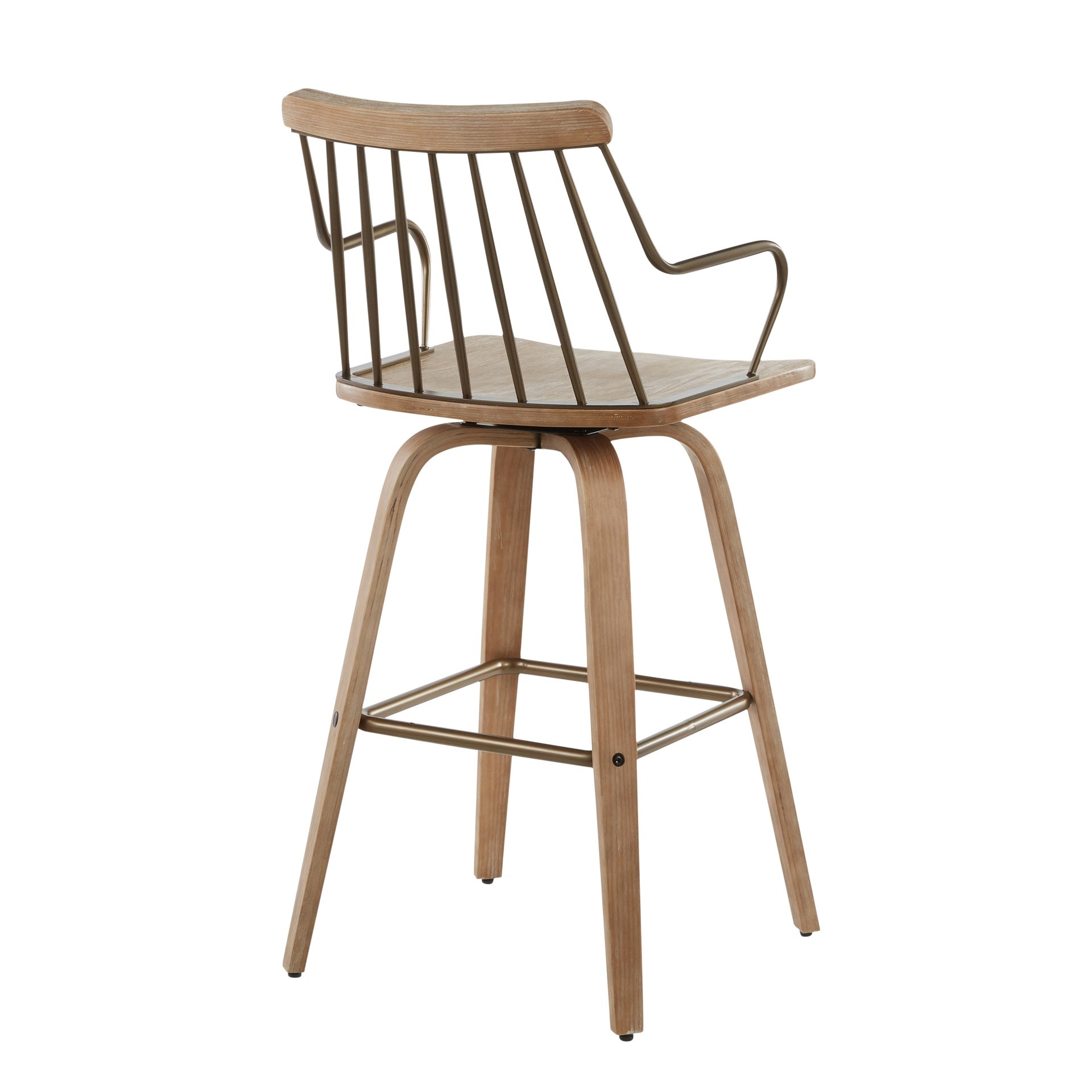 Preston Farmhouse Counter Stool in White Washed Wood and Antique Copper Metal by LumiSource