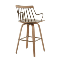 Preston Farmhouse Counter Stool in White Washed Wood and Antique Copper Metal by LumiSource