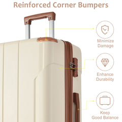 Luggage Sets 3 Piece, Expandable Hard shell ABS Suitcases with Double Spinner, Travel luggage Set with TSA Lock (20/24/28inch, White Brown)