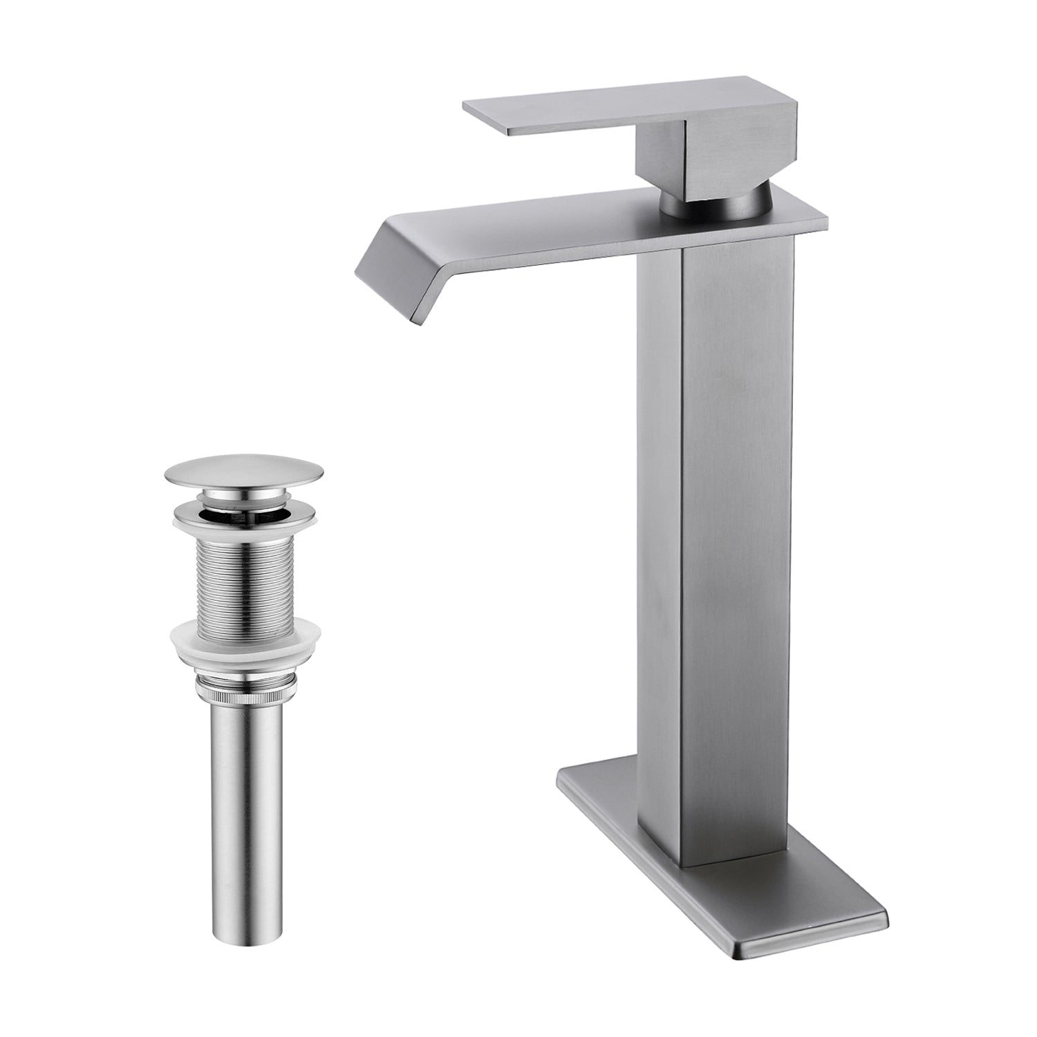 Waterfall Spout Bathroom Sink Single Handle Faucet with Pop-Up Drain (No Overflow)