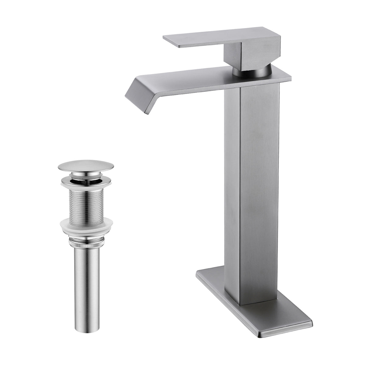 Waterfall Spout Bathroom Sink Single Handle Faucet with Pop-Up Drain (No Overflow)