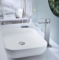 Waterfall Spout Bathroom Sink Single Handle Faucet with Pop-Up Drain (No Overflow)