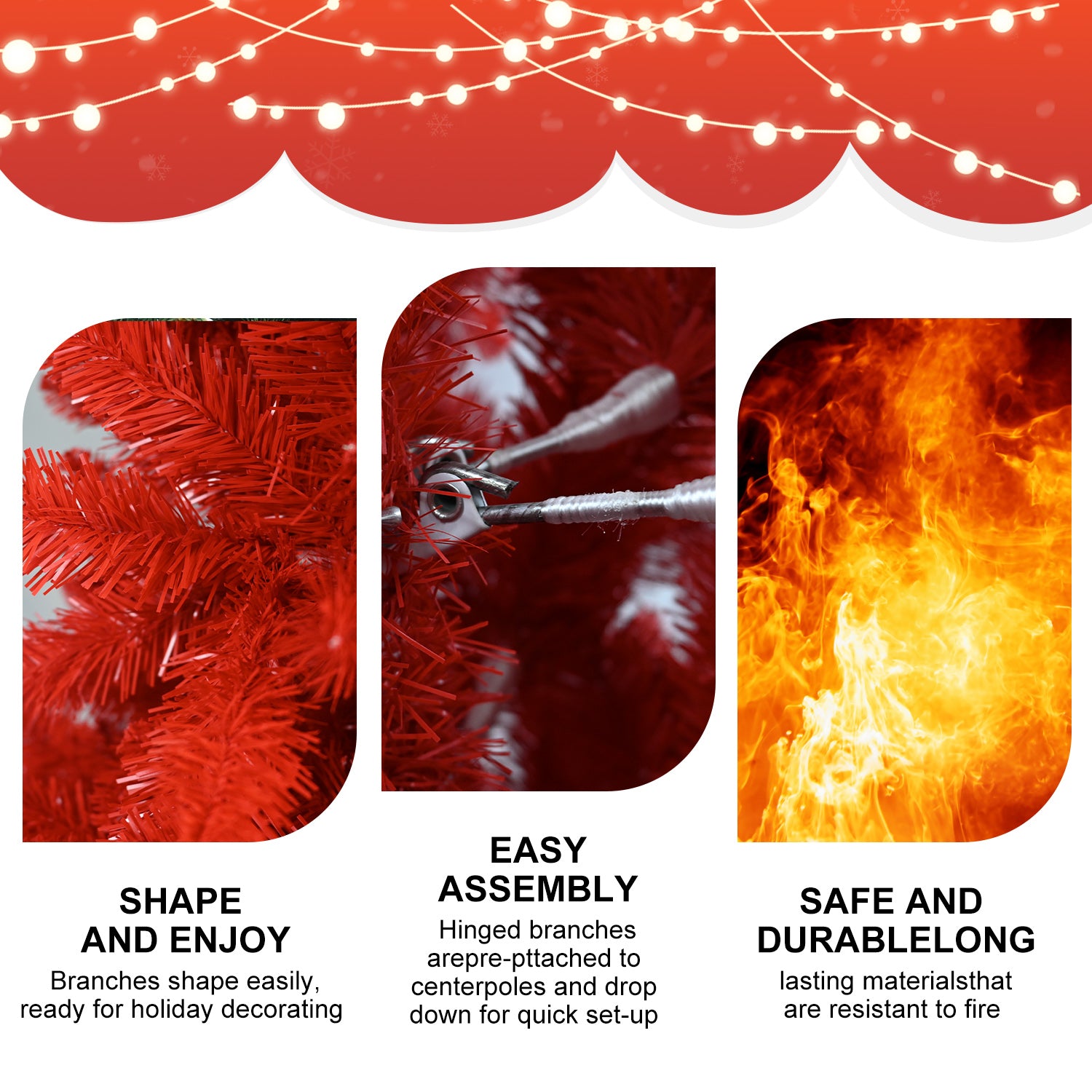 5FT Red Christmas Tree – Pure Red PVC Tree with 624 Tips, Hinged Branches for Easy Setup, Stable Metal Stand, Bold Holiday Decoration