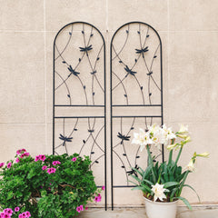 4 Pack Metal Garden Trellis 71" x 19.7" Rustproof Trellis for Climbing Plants Outdoor Flower Support Dragonfly Deco Black
