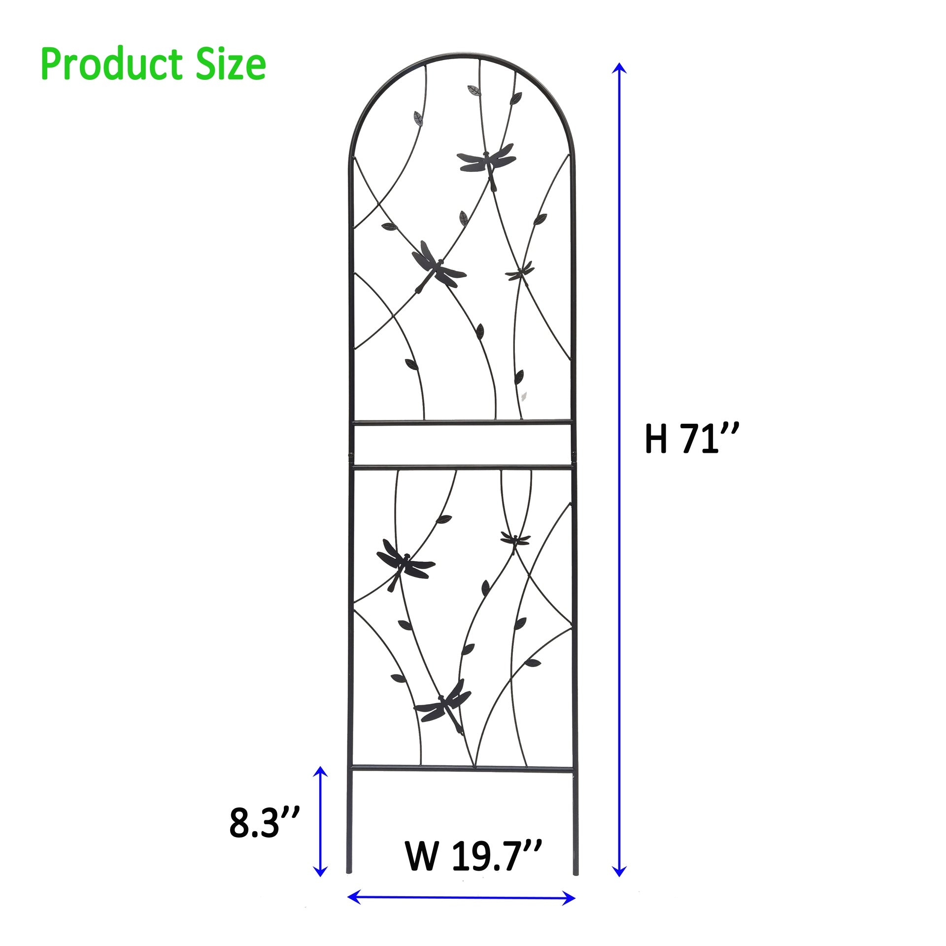 4 Pack Metal Garden Trellis 71" x 19.7" Rustproof Trellis for Climbing Plants Outdoor Flower Support Dragonfly Deco Black