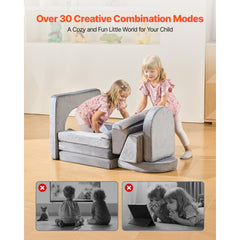 Modular Kids Play Couch Sectional Toddler Sofa with Armrests 10 Pcs Gray