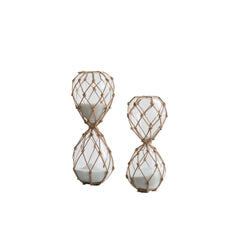 Set of 2, Clear Woven Hourglass, White Sand, S: 3.4x3.4x8.2" 30-Minute, L: 3.8x3.8x10" 45-Minute