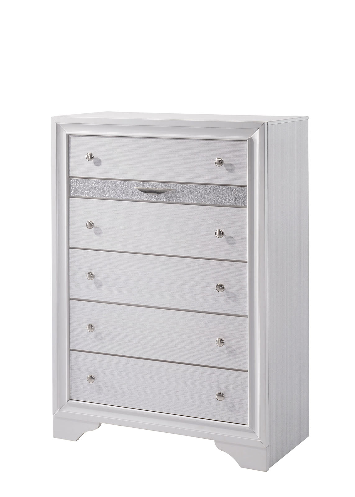 Contemporary Style 1pc Chest  Hidden Jewelry Drawer English Dovetail Drawers Silver Knobs White Finish Bedroom Furniture