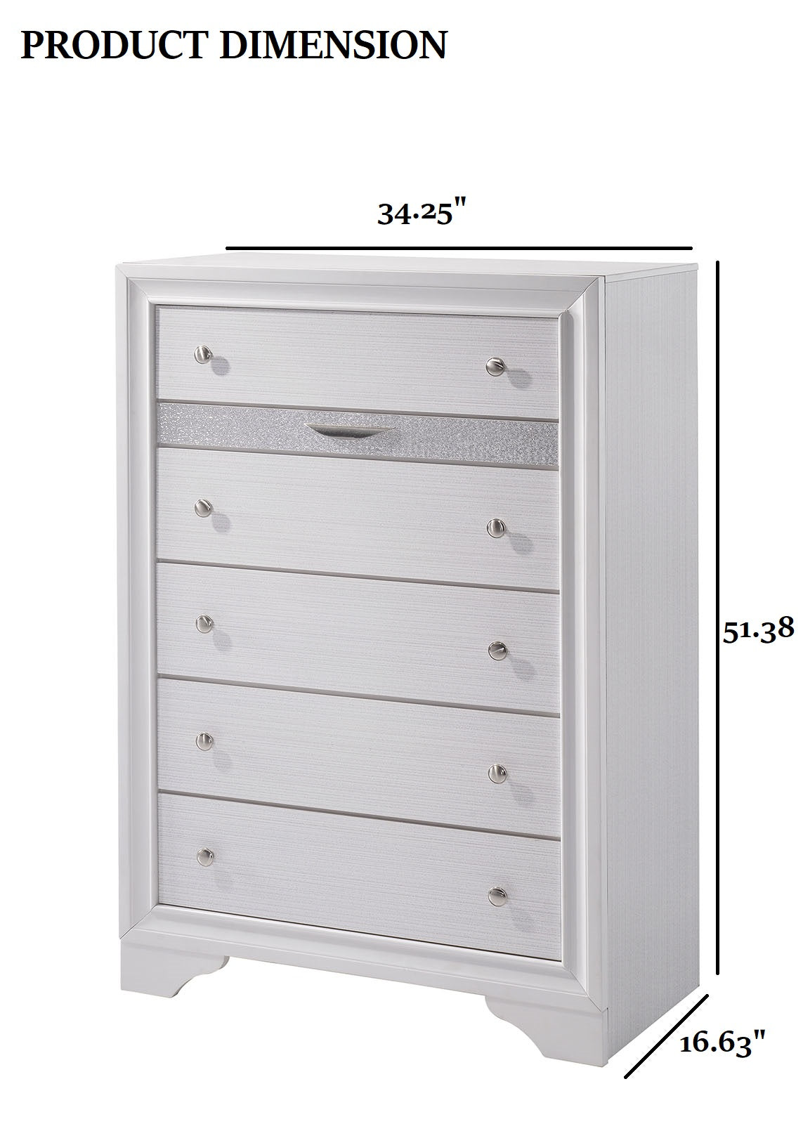 Contemporary Style 1pc Chest  Hidden Jewelry Drawer English Dovetail Drawers Silver Knobs White Finish Bedroom Furniture
