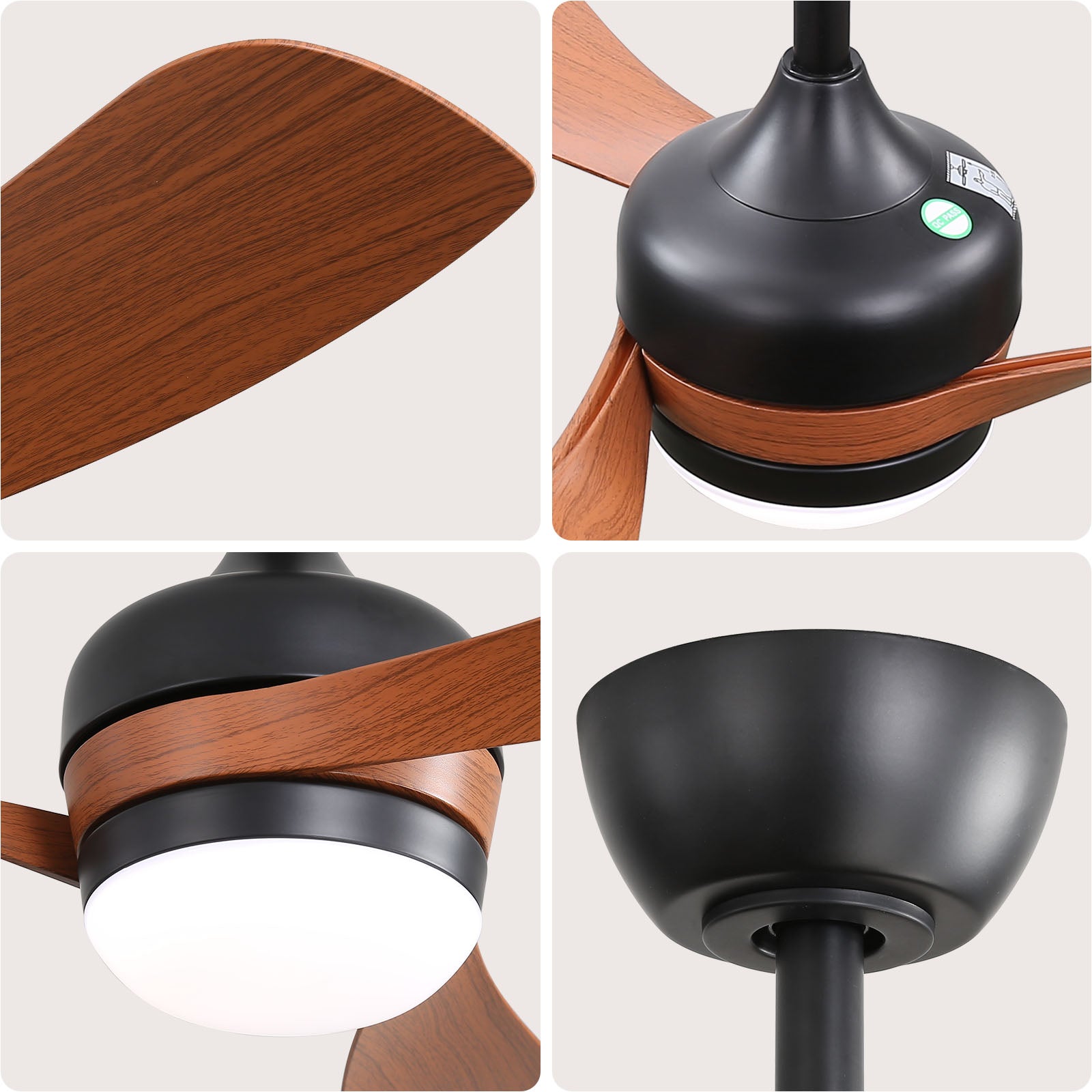 52-INCH Ceiling Fan With Reversible DC Motor and 18W LED Light,Remote Control,3 ABS Blades,Dimmable and Timable