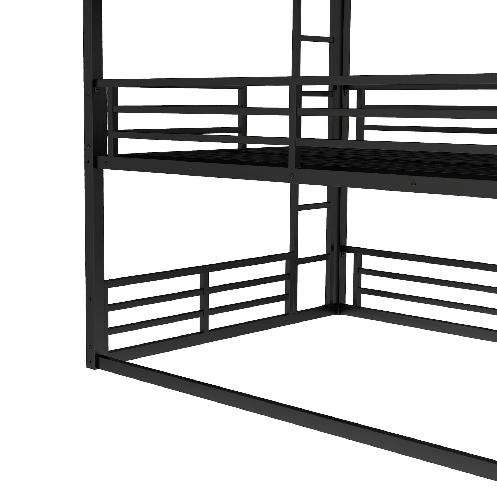 Queen over Full XL over Queen Bunk Bed, Metal Triple Bunk Bed with Safety Guardrails, Heavy-duty Bunk Bed with Noise-reduced Design, Black