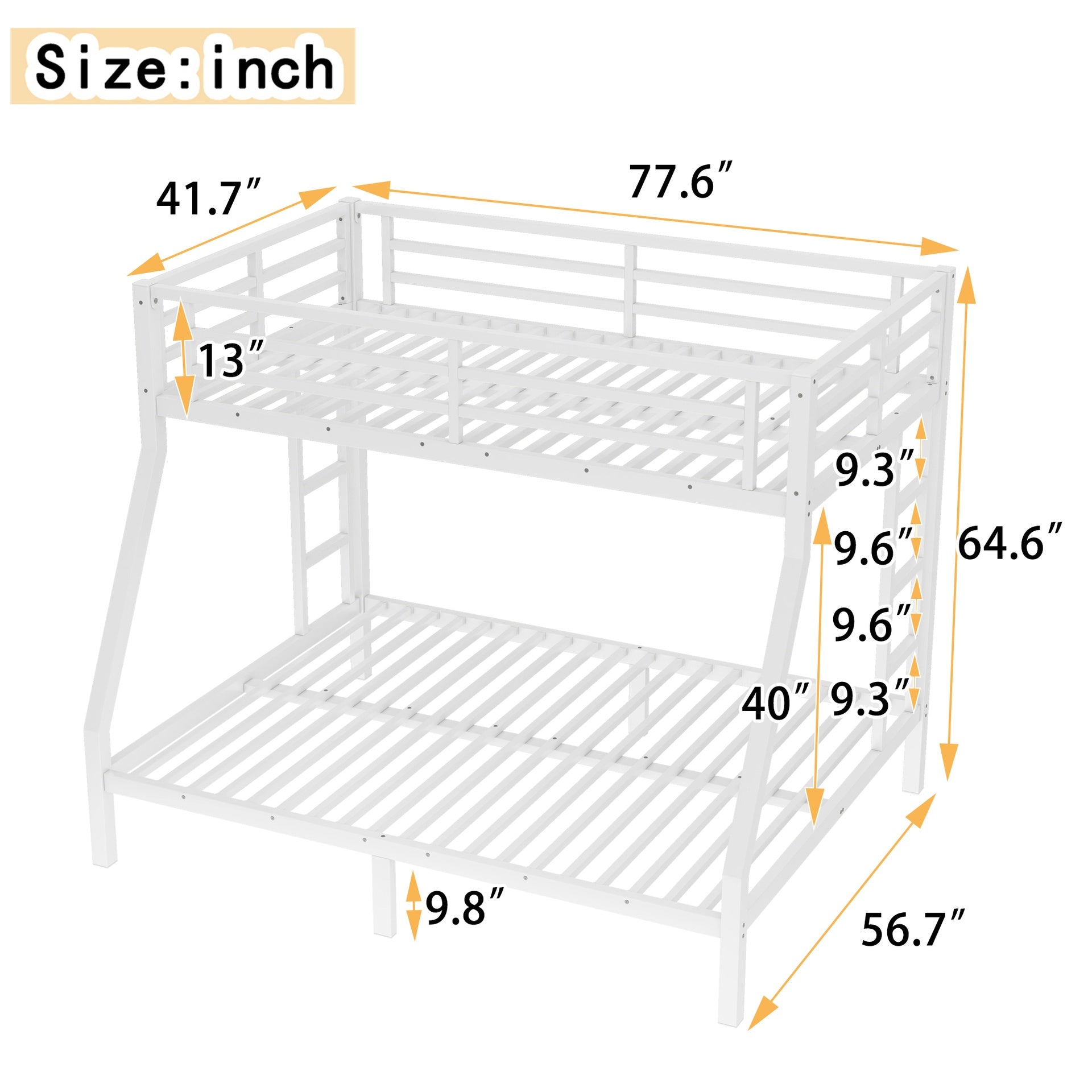 Metal Twin over Full Bunk Bed for Teens and Adults,Space-Saving/Noise Reduced/No Box Spring Needed, White