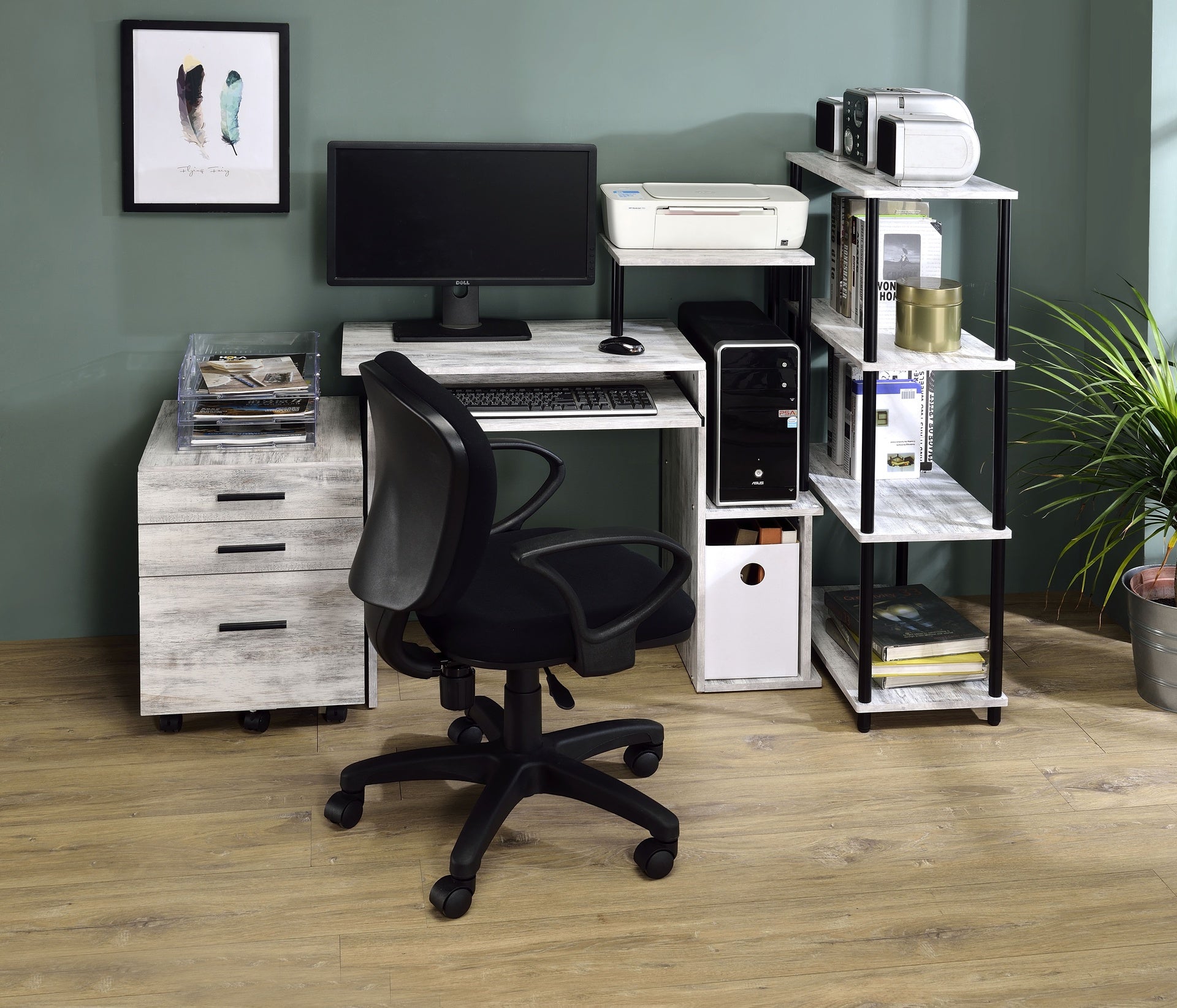 Lyphre Antique White & Black Finish Computer Desk