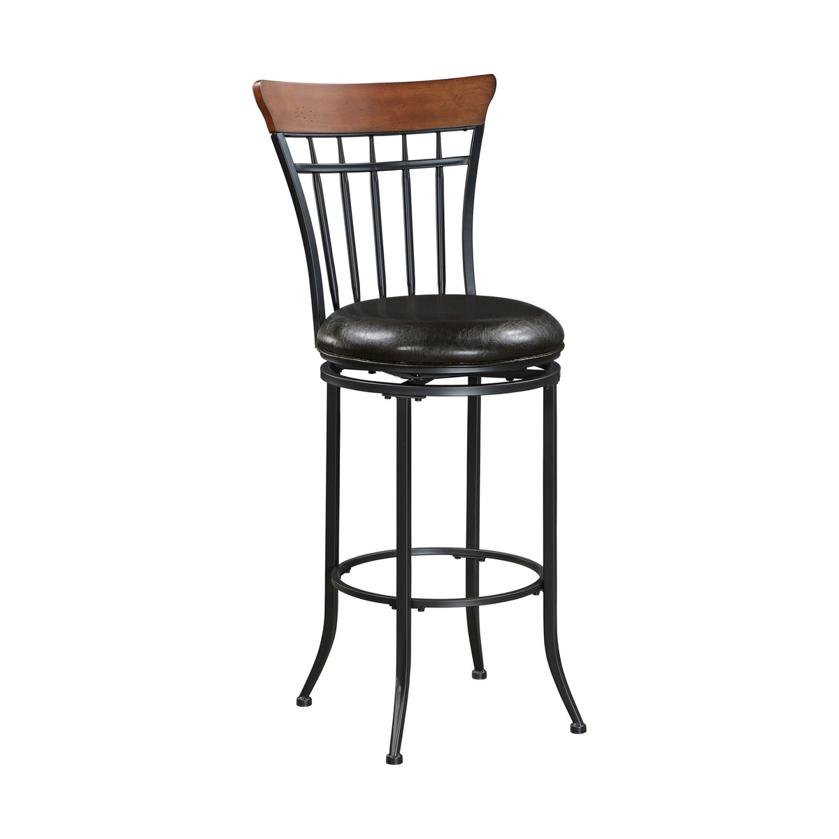 Swivel Pub Height Chair Black Metal Frame 1pc Faux Leather Upholstery Seat Dining Furniture, Bar Chair