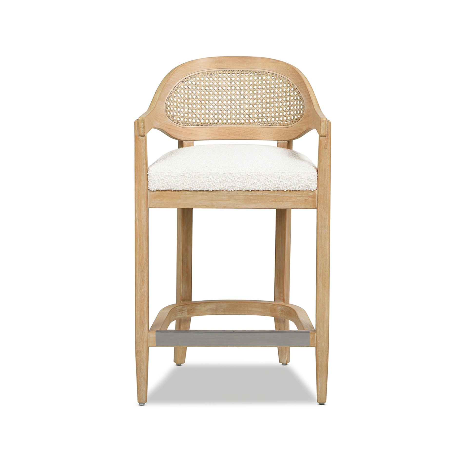 Americana Mid-Century Modern 26" Cane Back Counter Stool, Ivory White Boucle