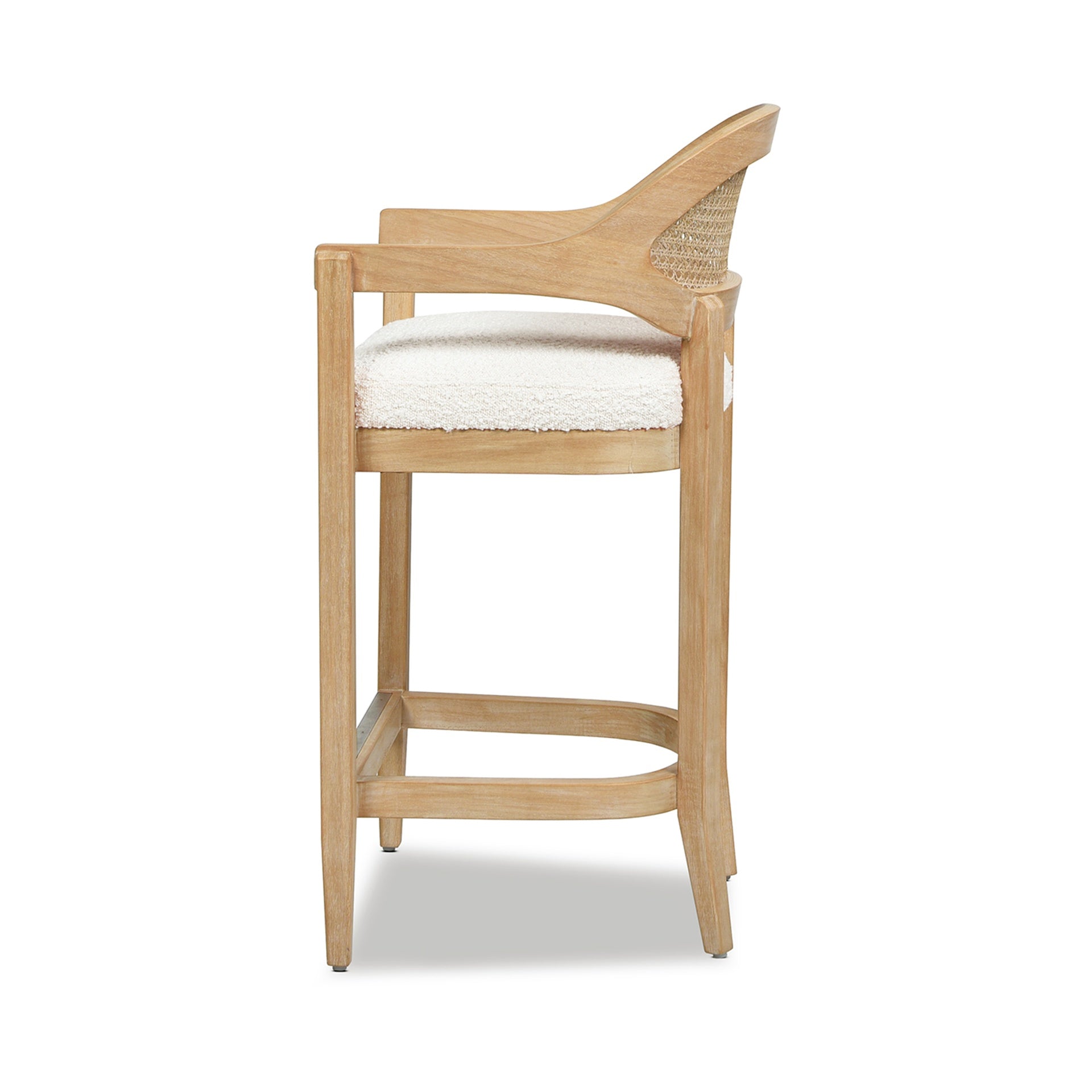 Americana Mid-Century Modern 26" Cane Back Counter Stool, Ivory White Boucle