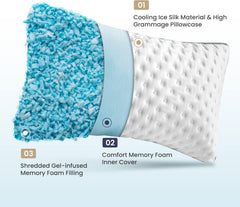 Cooling Pillow Queen Size Set of 2, Cooling Gel Memory Foam Bed Pillow, Medium Firm Pillow for Sleeping, Cooling & Smooth Washable Cover, CertiPUR-US Certified