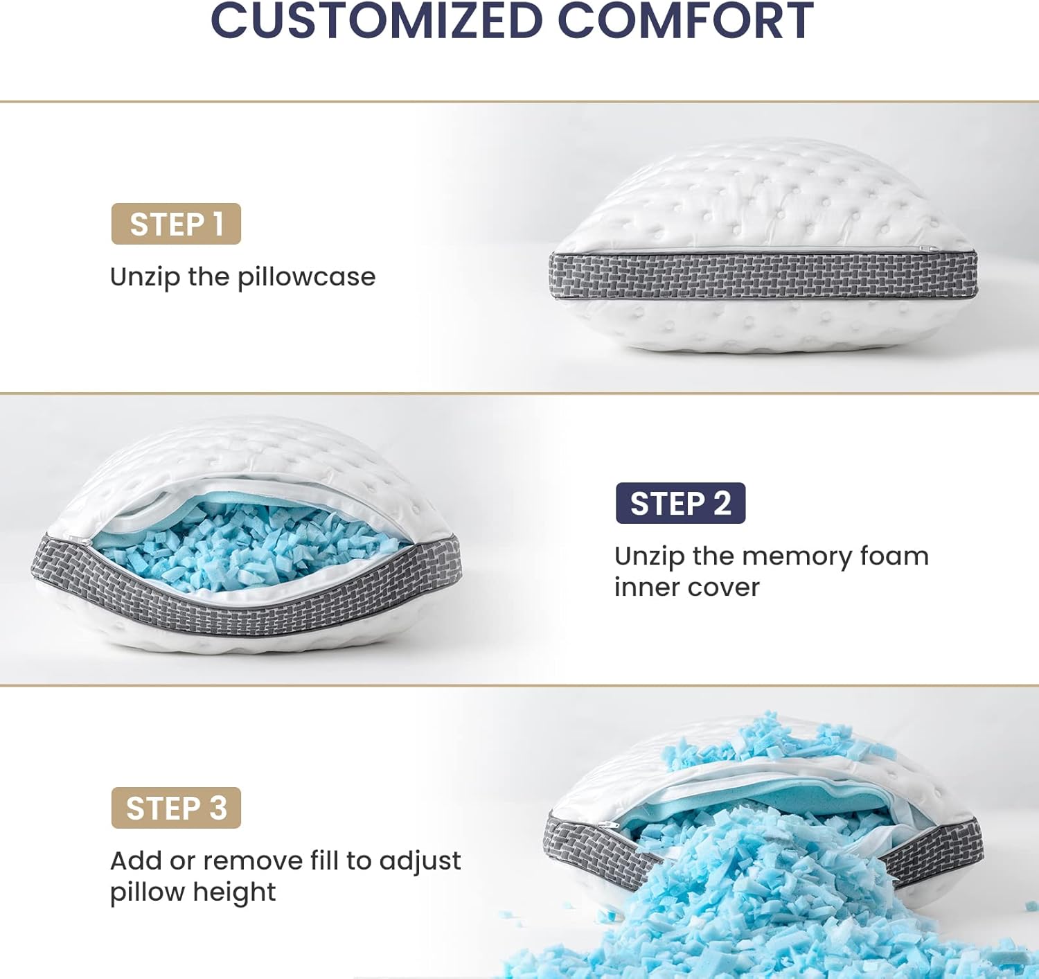 Cooling Pillow Queen Size Set of 2, Cooling Gel Memory Foam Bed Pillow, Medium Firm Pillow for Sleeping, Cooling & Smooth Washable Cover, CertiPUR-US Certified
