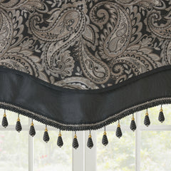 Jacquard Window Rod Pocket Valance With Beads Black 50x18"