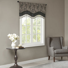 Jacquard Window Rod Pocket Valance With Beads Black 50x18"