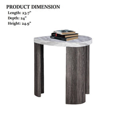 Contemporary Style Triangle End Table Marble Pattern Space Saving Design Primary Living Room
