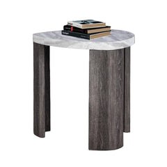Contemporary Style Triangle End Table Marble Pattern Space Saving Design Primary Living Room