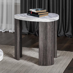 Contemporary Style Triangle End Table Marble Pattern Space Saving Design Primary Living Room