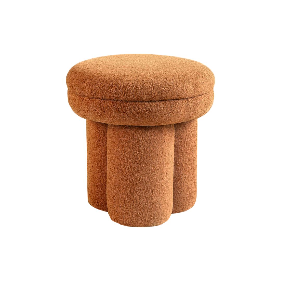 Saddle Brown Finish Round Top Accent Chair Pedestal Base Mushroom Design Stool Primary Living Room