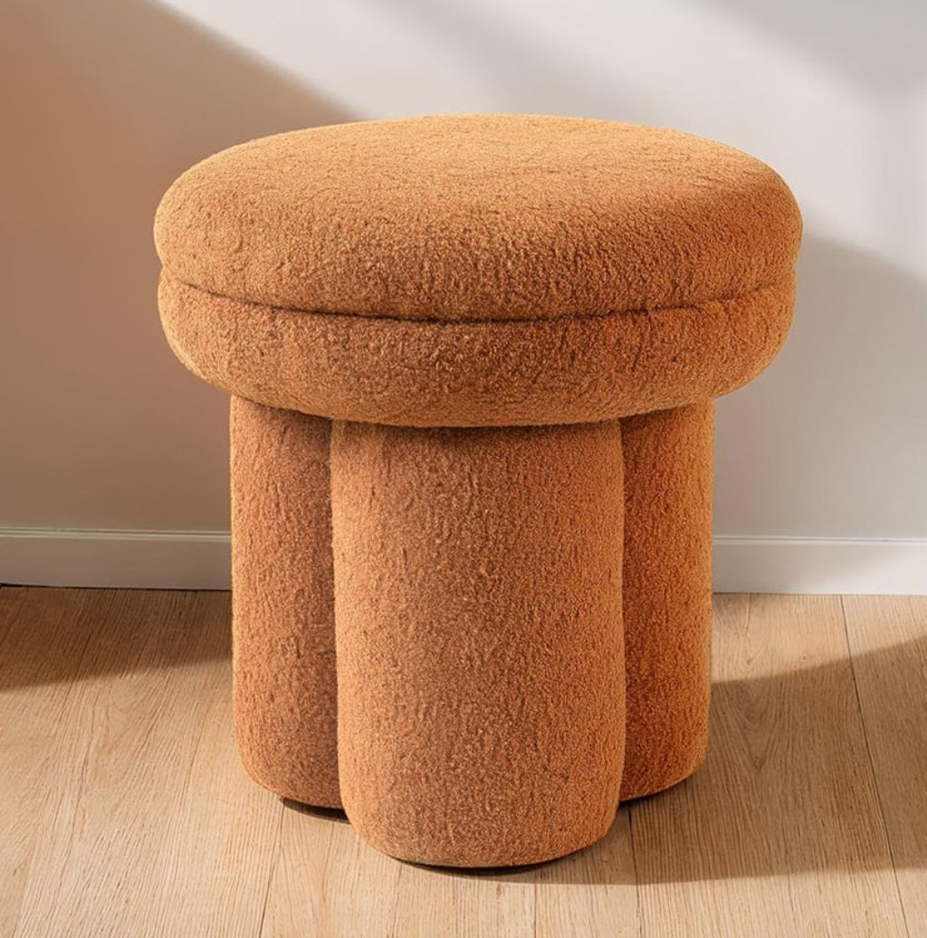 Saddle Brown Finish Round Top Accent Chair Pedestal Base Mushroom Design Stool Primary Living Room